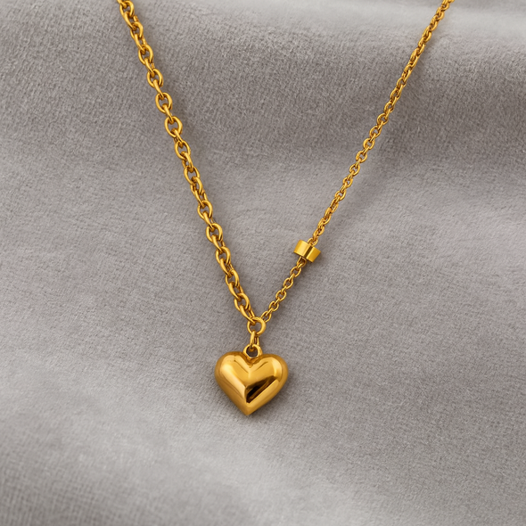 Chunky Heart Pendant Necklace 925 Sterling Silver Yellow Plated