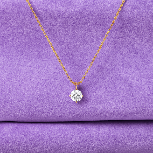 Classic Solitaire Necklace 925 Sterling Silver Yellow Plated