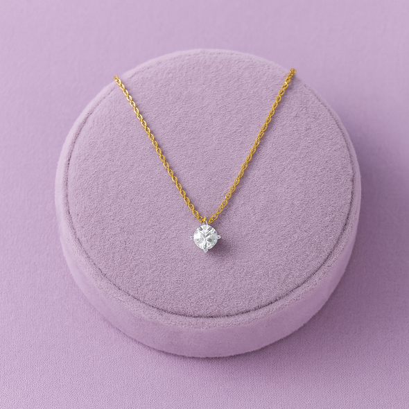 Classic Solitaire Necklace 925 Sterling Silver Yellow Plated