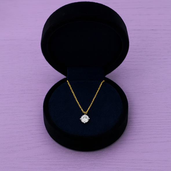 Classic Solitaire Necklace 925 Sterling Silver Yellow Plated