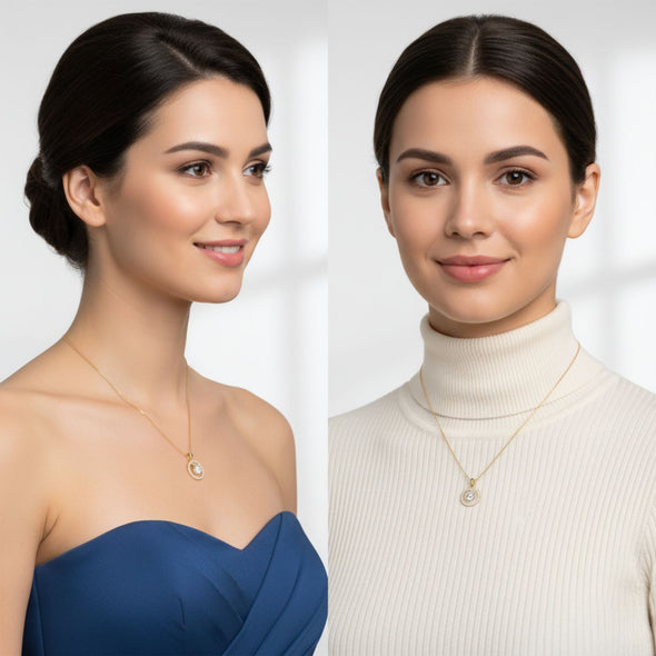 White Cz Halo Circle Necklace 925 Sterling Silver Yellow Plated