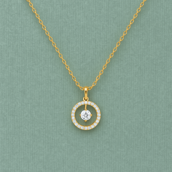 White Cz Halo Circle Necklace 925 Sterling Silver Yellow Plated