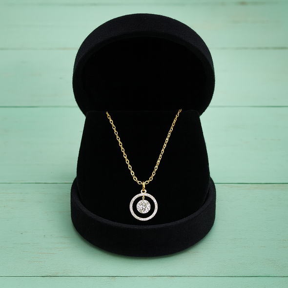 White Cz Halo Circle Necklace 925 Sterling Silver Yellow Plated