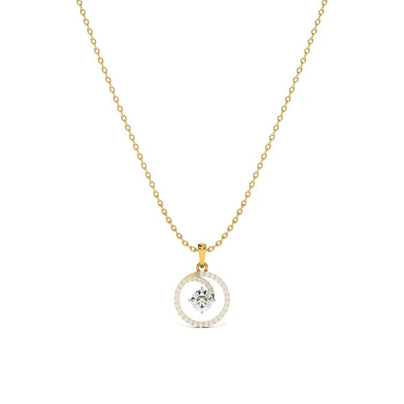 White Cz Halo Circle Necklace 925 Sterling Silver Yellow Plated