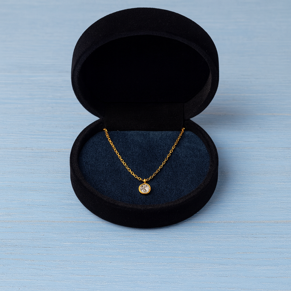 Bezel Solitaire Necklace 925 Sterling Silver Yellow Plated