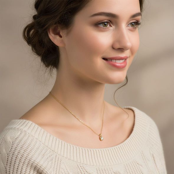 Teardrop Solitaire Necklace 925 Sterling Silver Yellow Plated