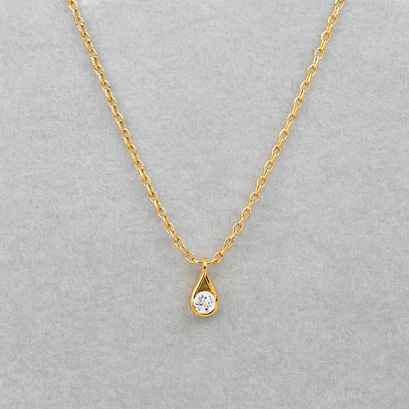 Teardrop Solitaire Necklace 925 Sterling Silver Yellow Plated