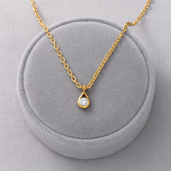 Teardrop Solitaire Necklace 925 Sterling Silver Yellow Plated