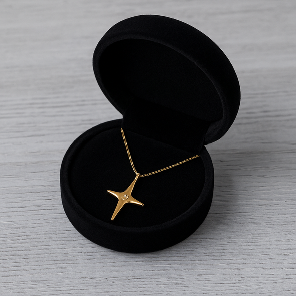 White Cz North Star Pendant Necklace 925 Sterling Silver Yellow Plated