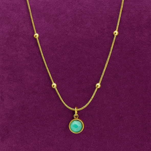 Green Onyx Beaded Chain Necklace 925 Sterling Silver Yellow Plated