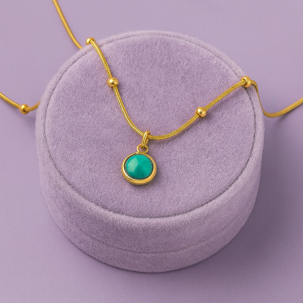 Green Onyx Beaded Chain Necklace 925 Sterling Silver Yellow Plated