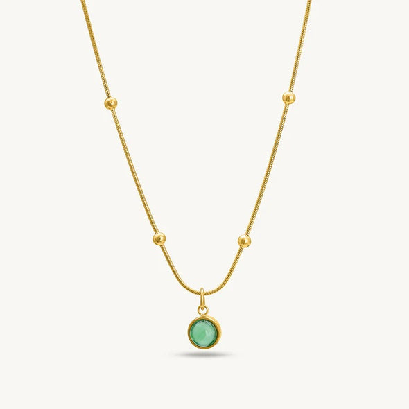 Green Onyx Beaded Chain Necklace 925 Sterling Silver Yellow Plated