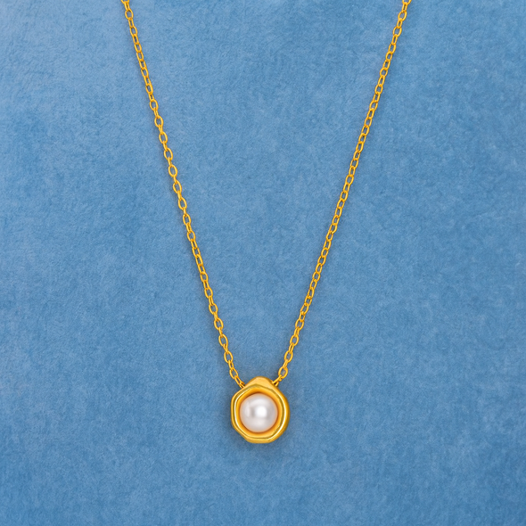 Freshwater Pearl Necklace 925 Sterling Silver Yellow Plated