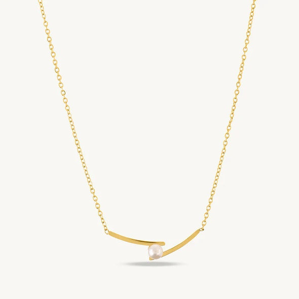 Pearl Curve Bar Necklace 925 Sterling Silver Yellow Plated