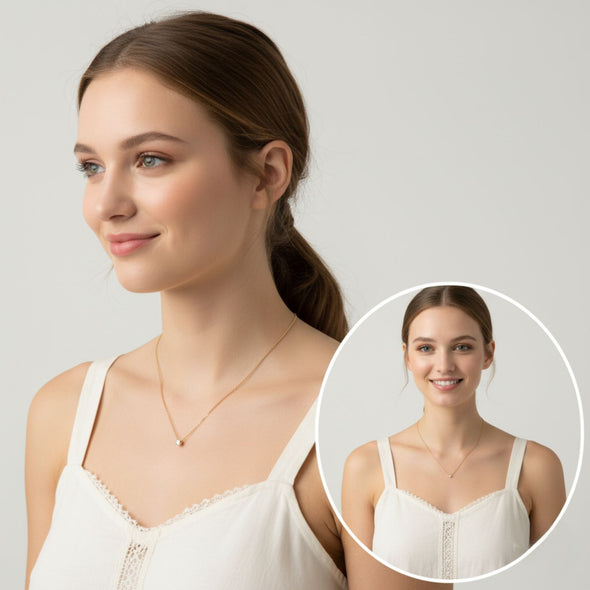 Square White CZ Necklace 925 Sterling Silver Yellow Plated