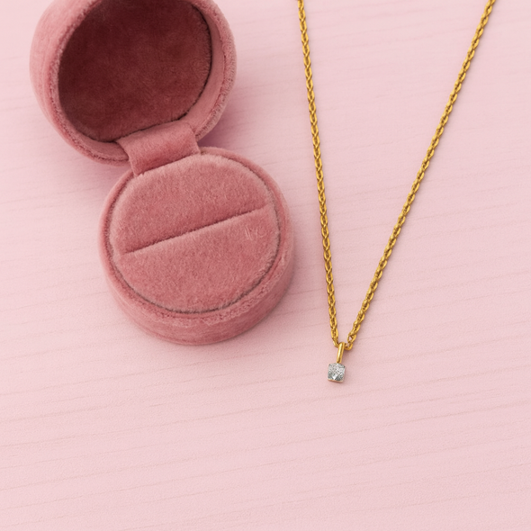 Square White CZ Necklace 925 Sterling Silver Yellow Plated