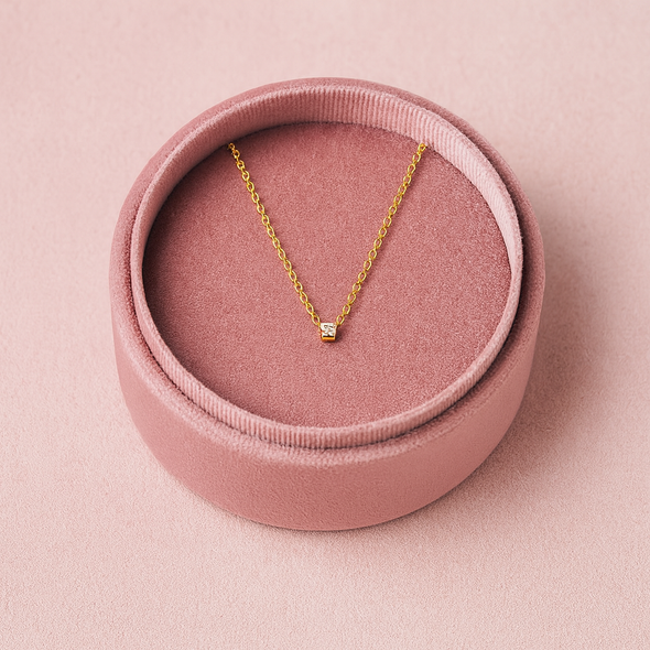 Square White CZ Necklace 925 Sterling Silver Yellow Plated