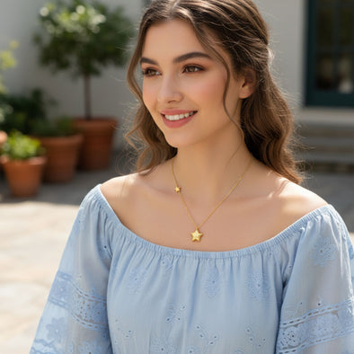 Star Charm Necklace 925 Sterling Silver Yellow Plated