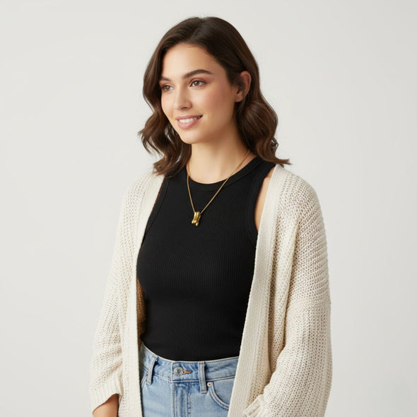 Wavy Bar Necklace 925 Sterling Silver Yellow Plated