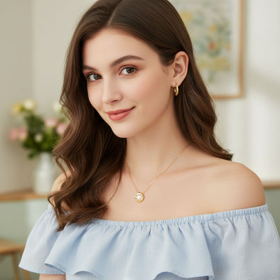 Round Pearl Necklace 925 Sterling Silver Yellow Plated