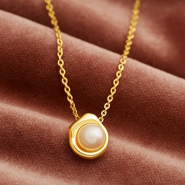 Round Pearl Necklace 925 Sterling Silver Yellow Plated