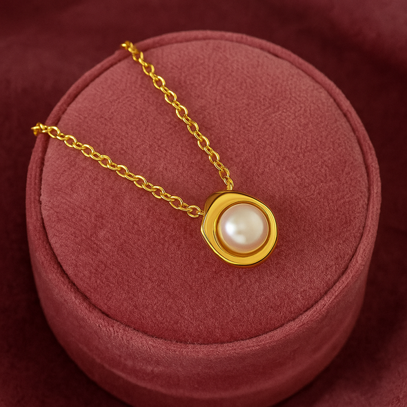 Round Pearl Necklace 925 Sterling Silver Yellow Plated