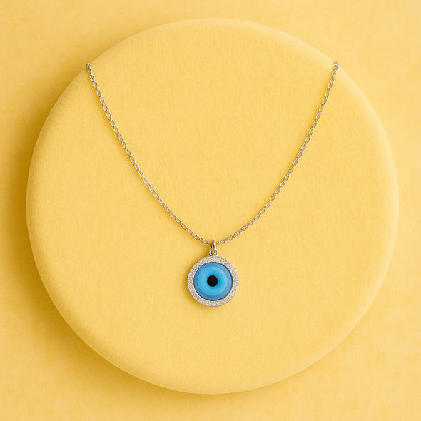 Blue Evil Eye Pendant Necklace 925 Sterling Silver