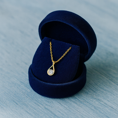 White Stone Teardrop Necklace 925 Sterling Silver Yellow Plated