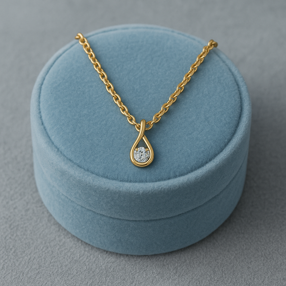 White Stone Teardrop Necklace 925 Sterling Silver Yellow Plated