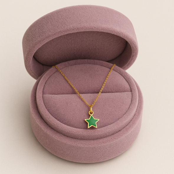 Green Star Pendant Necklace 925 Sterling Silver Yellow Plated