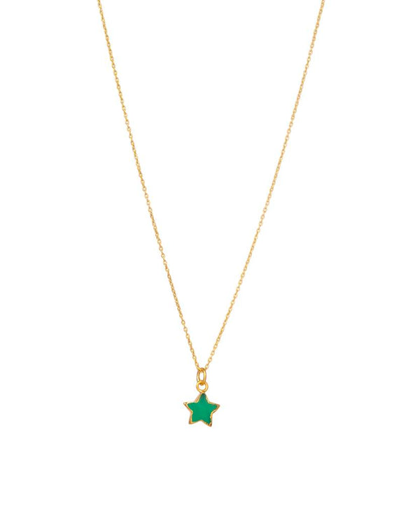 Green Star Pendant Necklace 925 Sterling Silver Yellow Plated