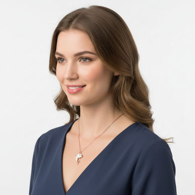 Dolphin Pendant Necklace 925 Sterling Silver Rose Plated