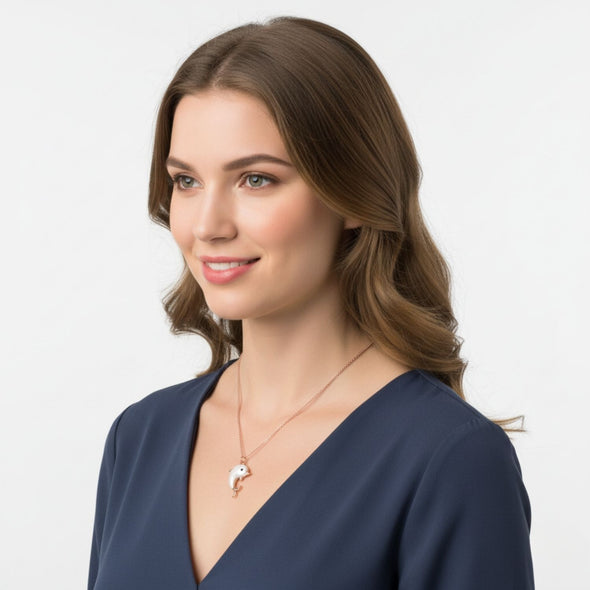 Dolphin Pendant Necklace 925 Sterling Silver Rose Plated