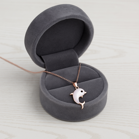 Dolphin Pendant Necklace 925 Sterling Silver Rose Plated