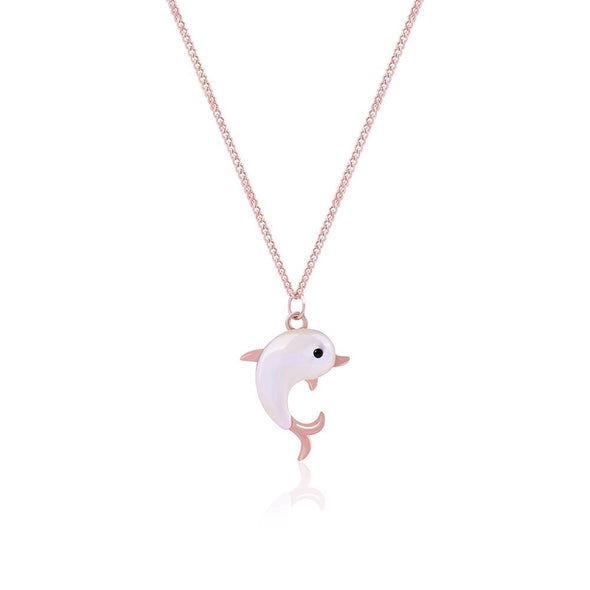 Dolphin Pendant Necklace 925 Sterling Silver Rose Plated