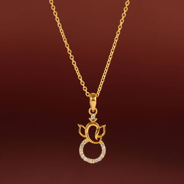 Ganesha Pendant Necklace 925 Sterling Silver Yellow Plated