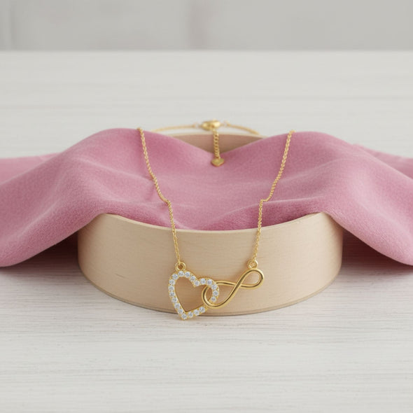 Infinity Heart Necklace 925 Sterling Silver Yellow Plated