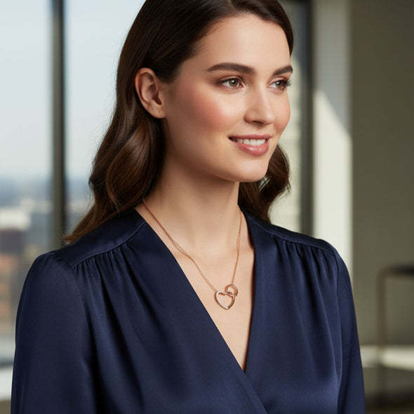 Interlocking Heart Necklace 925 Sterling Silver Rose Plated