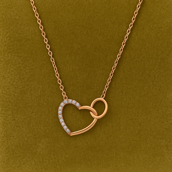 Interlocking Heart Necklace 925 Sterling Silver Rose Plated