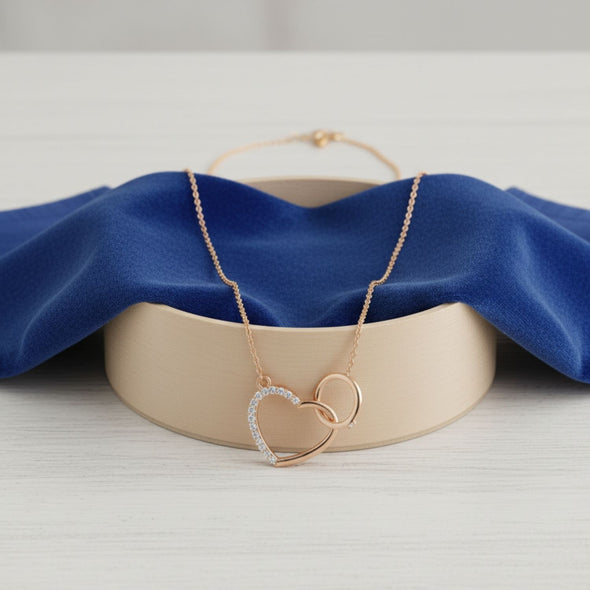 Interlocking Heart Necklace 925 Sterling Silver Rose Plated