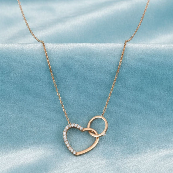 Interlocking Heart Necklace 925 Sterling Silver Rose Plated