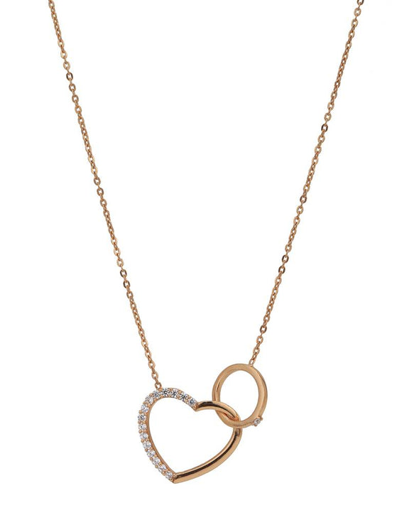 Interlocking Heart Necklace 925 Sterling Silver Rose Plated