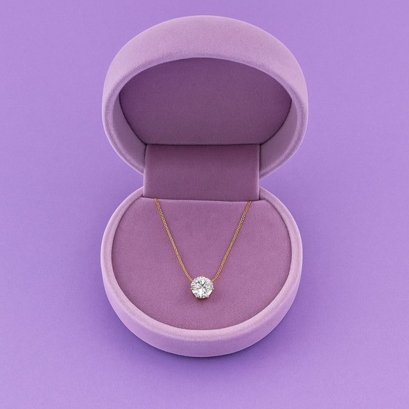 Classic Solitaire Necklace 925 Sterling Silver Yellow Plated