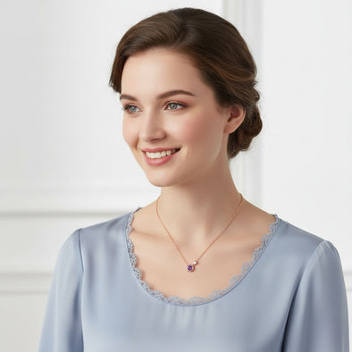 Amethyst Duo Pendant Necklace 925 Sterling Silver Rose Plated