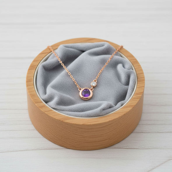 Amethyst Duo Pendant Necklace 925 Sterling Silver Rose Plated