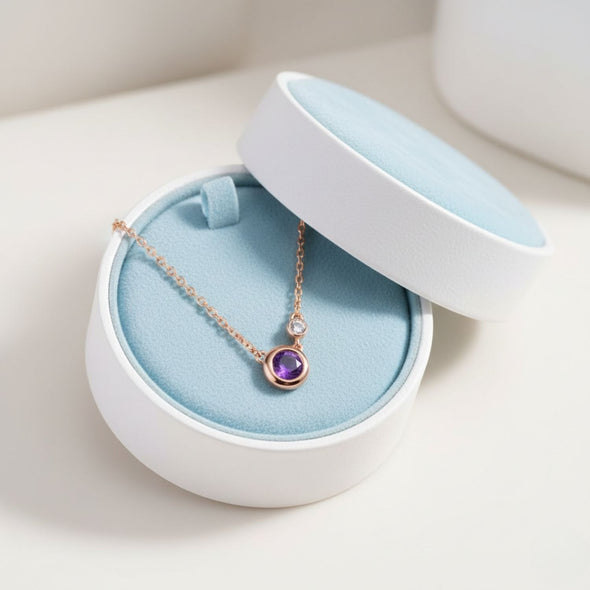 Amethyst Duo Pendant Necklace 925 Sterling Silver Rose Plated