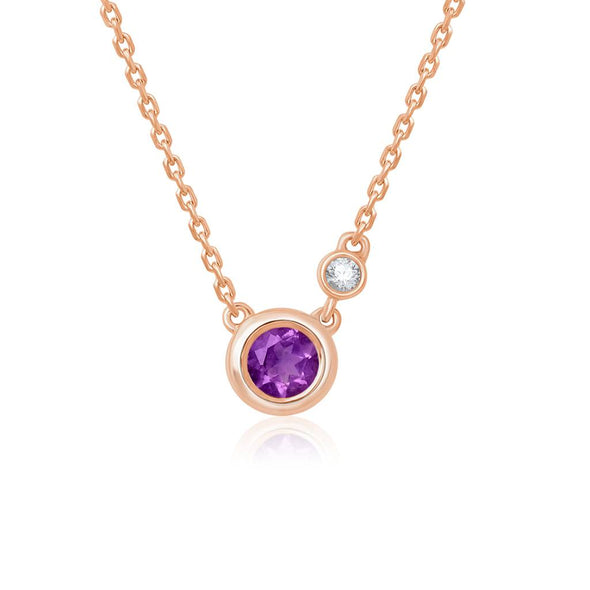 Amethyst Duo Pendant Necklace 925 Sterling Silver Rose Plated