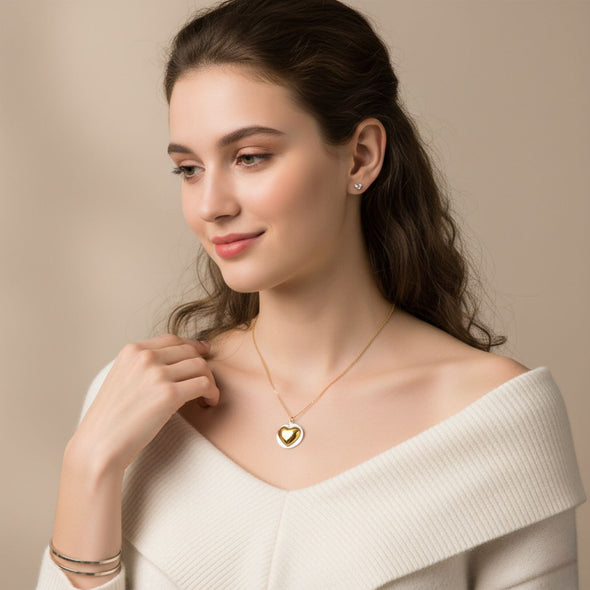 Golden Heart Two-Tone Necklace 925 Sterling Silver Yellow Plated