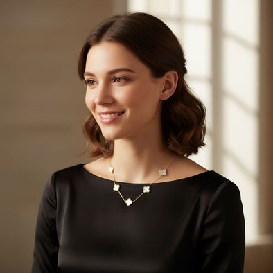 White Clover Station Necklace 925 Sterling Silver Yellow Plated