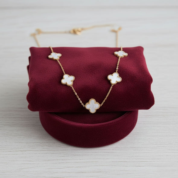 White Clover Station Necklace 925 Sterling Silver Yellow Plated